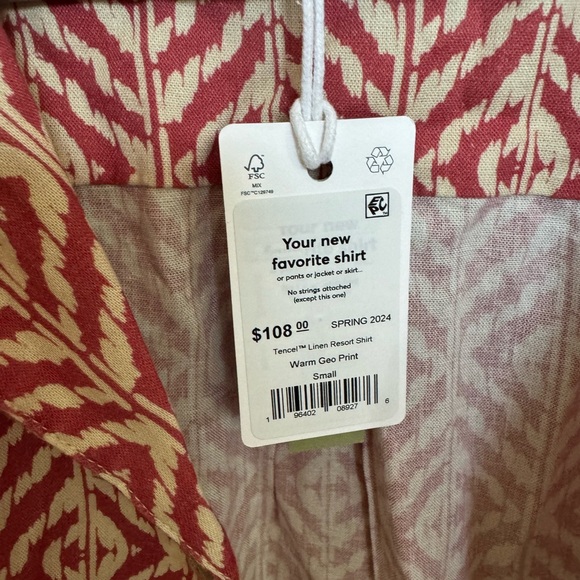 NWT Marine Layer Tencel Linen Resort Shirt Warm Geo Print Men’s S. - Picture 7 of 7